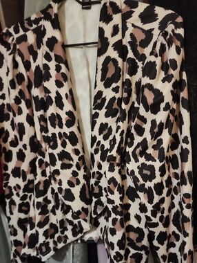 Leopard Print Drape Front Jacket - Black, Cream & Taupe